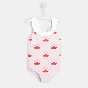 Jacadi Baby Girl Ruffle Swimsuit 3-6M Pink Floral One Piece Infant Swim